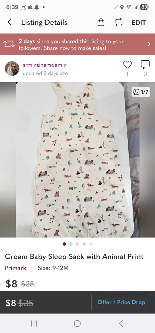 Primark Cream Baby Sleep Sack 9-12M 🥕 thumbnail