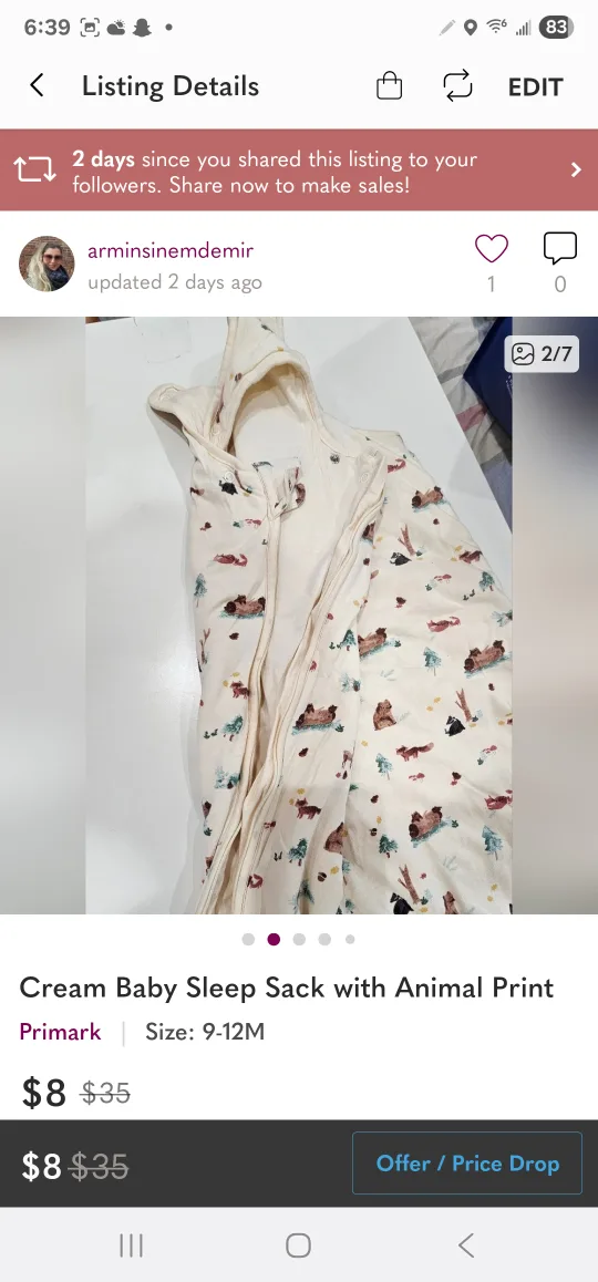 Primark Cream Baby Sleep Sack 9-12M 🥕 image indicator(2)