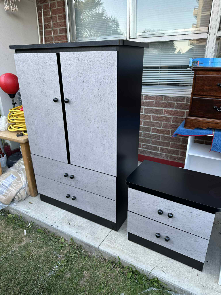 Wardrobe and Nightstand Set - Grey & Black - photo 4