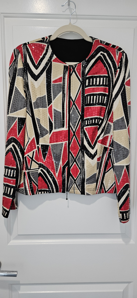 Geometric Multi-coloured Sequined Top, Size Medium