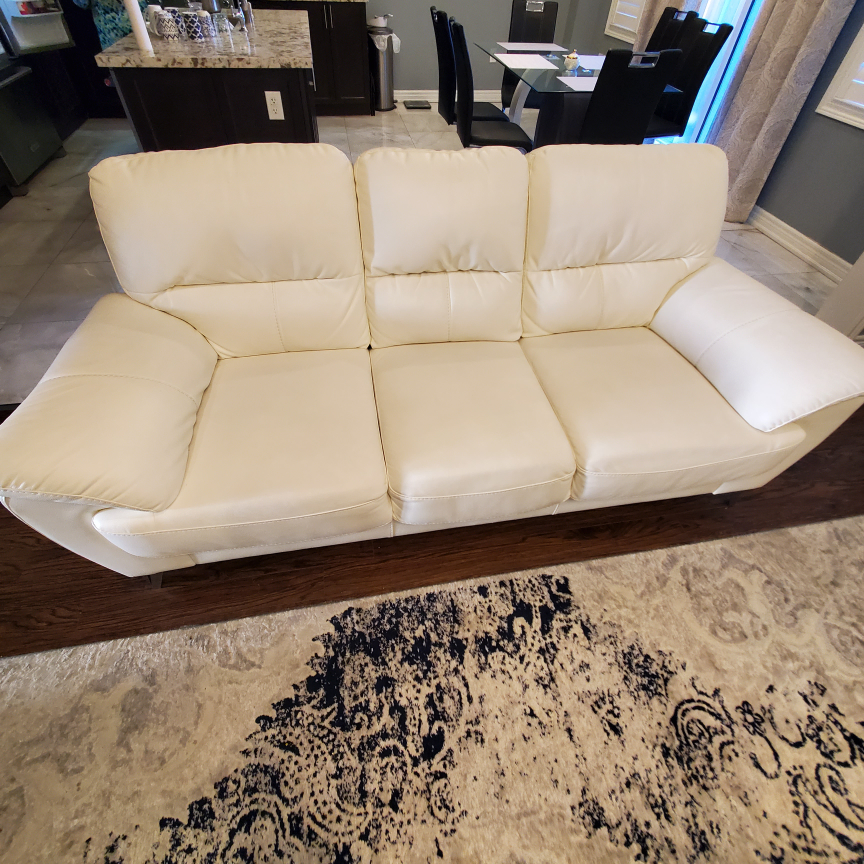 White Leather Sofa & Black Dining Chairs - photo 2