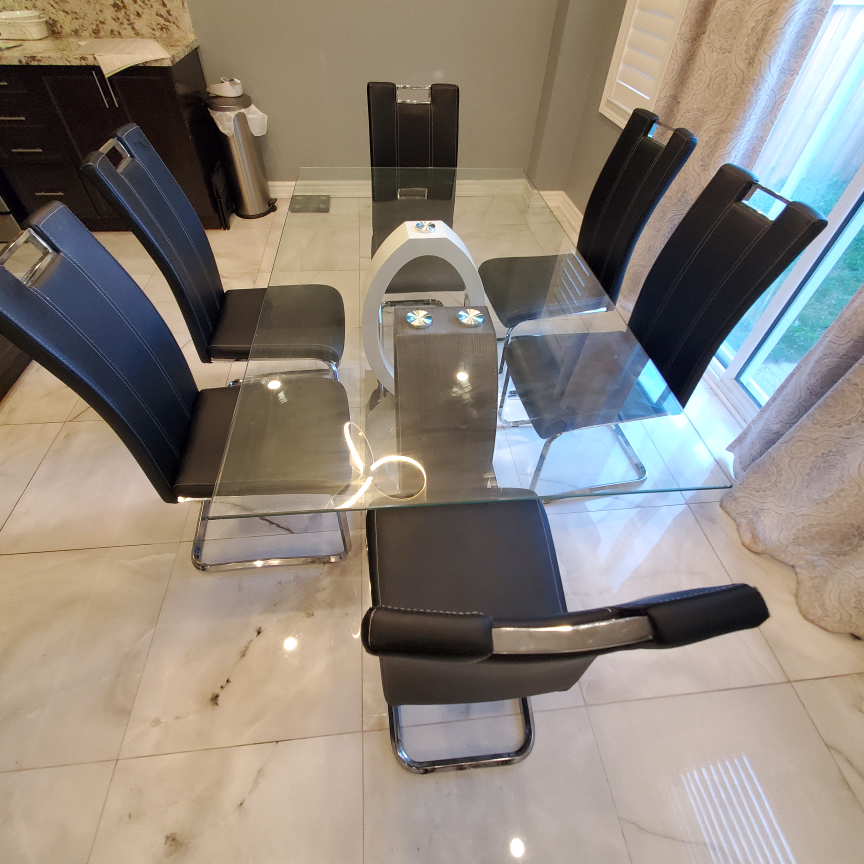 White Leather Sofa & Black Dining Chairs - photo 4