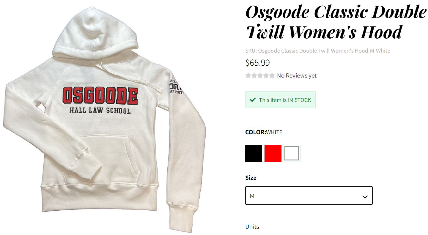 York University - Osgoode Women's Hoodie, Size: M - NEW