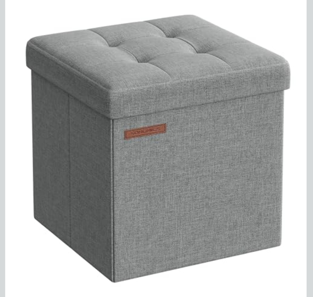 SONGMICS Grey Foldable Storage Ottoman
