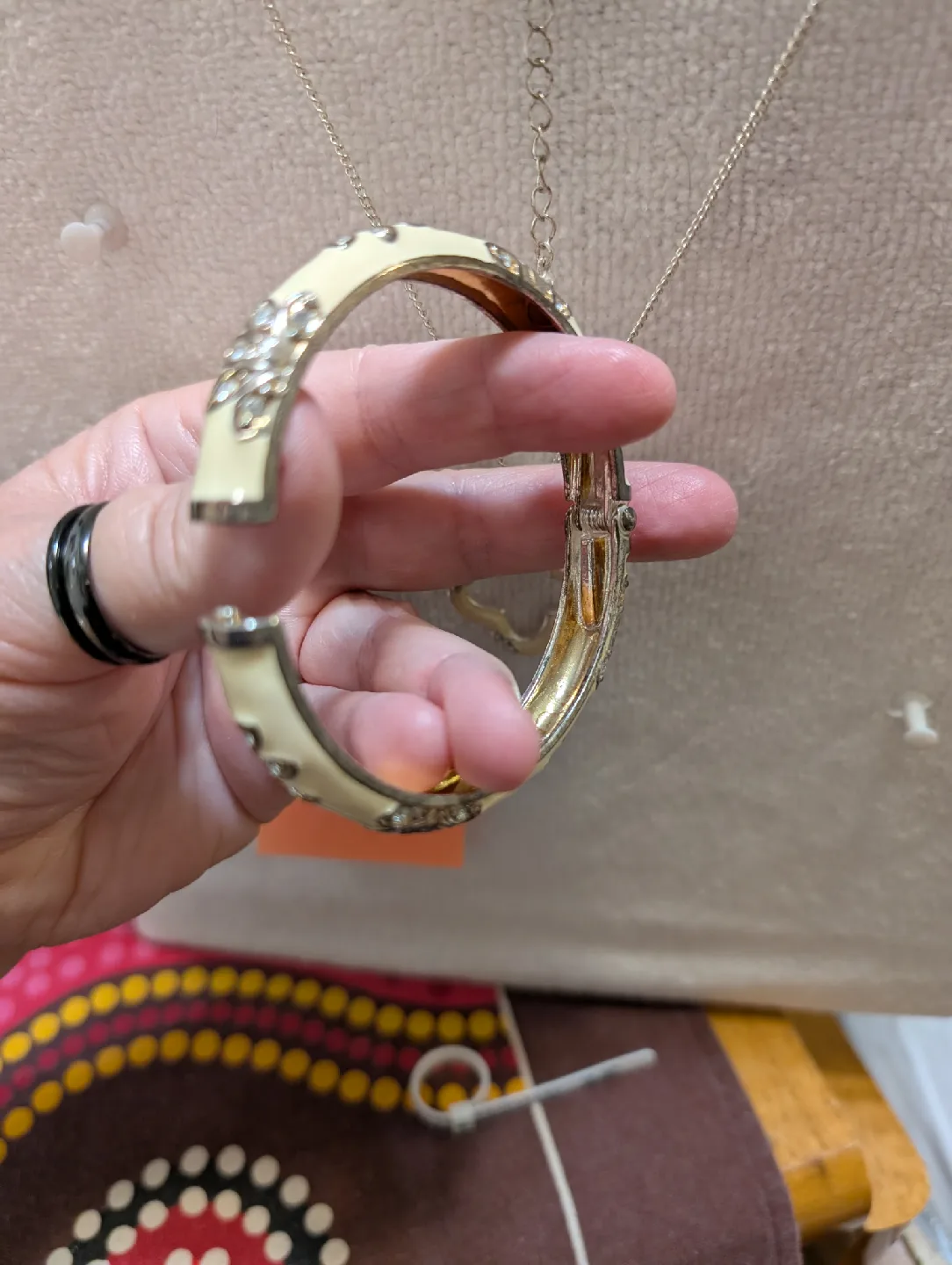 Necklace, Earrings and Bangle Bracelet Set - Cream plus extras image indicator(3)