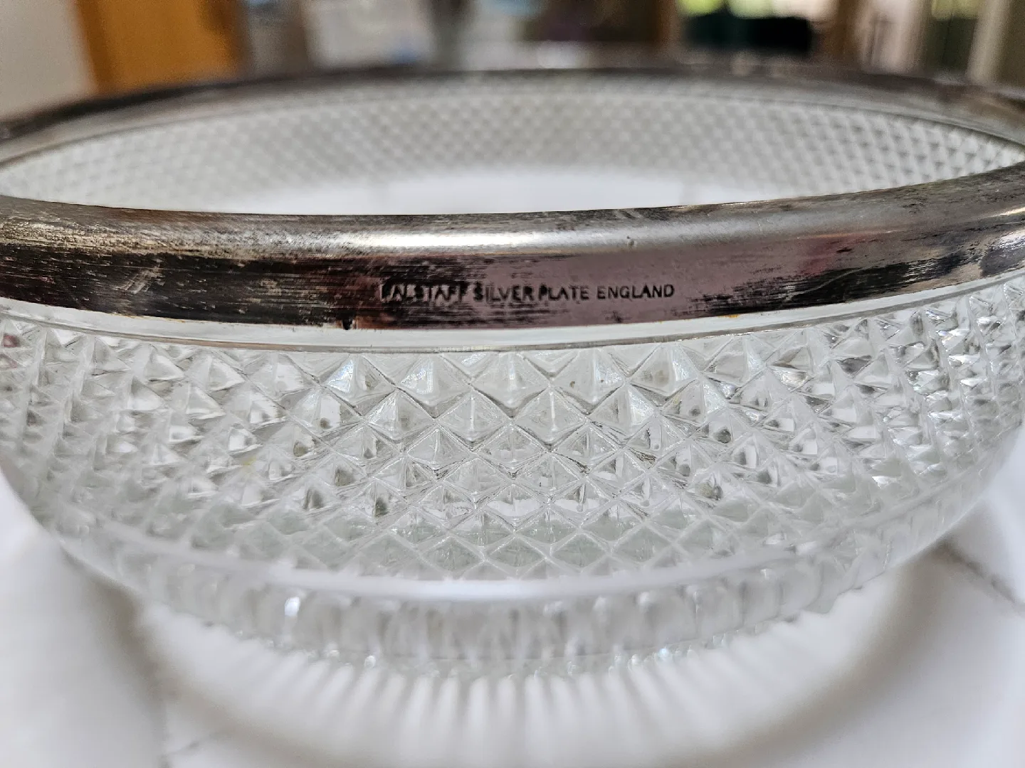 Vintage Clear Glass Bowl with Silver Rim image indicator(5)