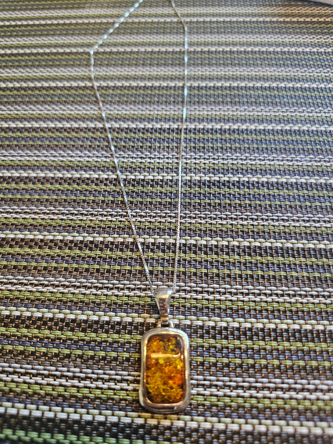 Amber Pendant Necklace Stamped 925 thumbnail