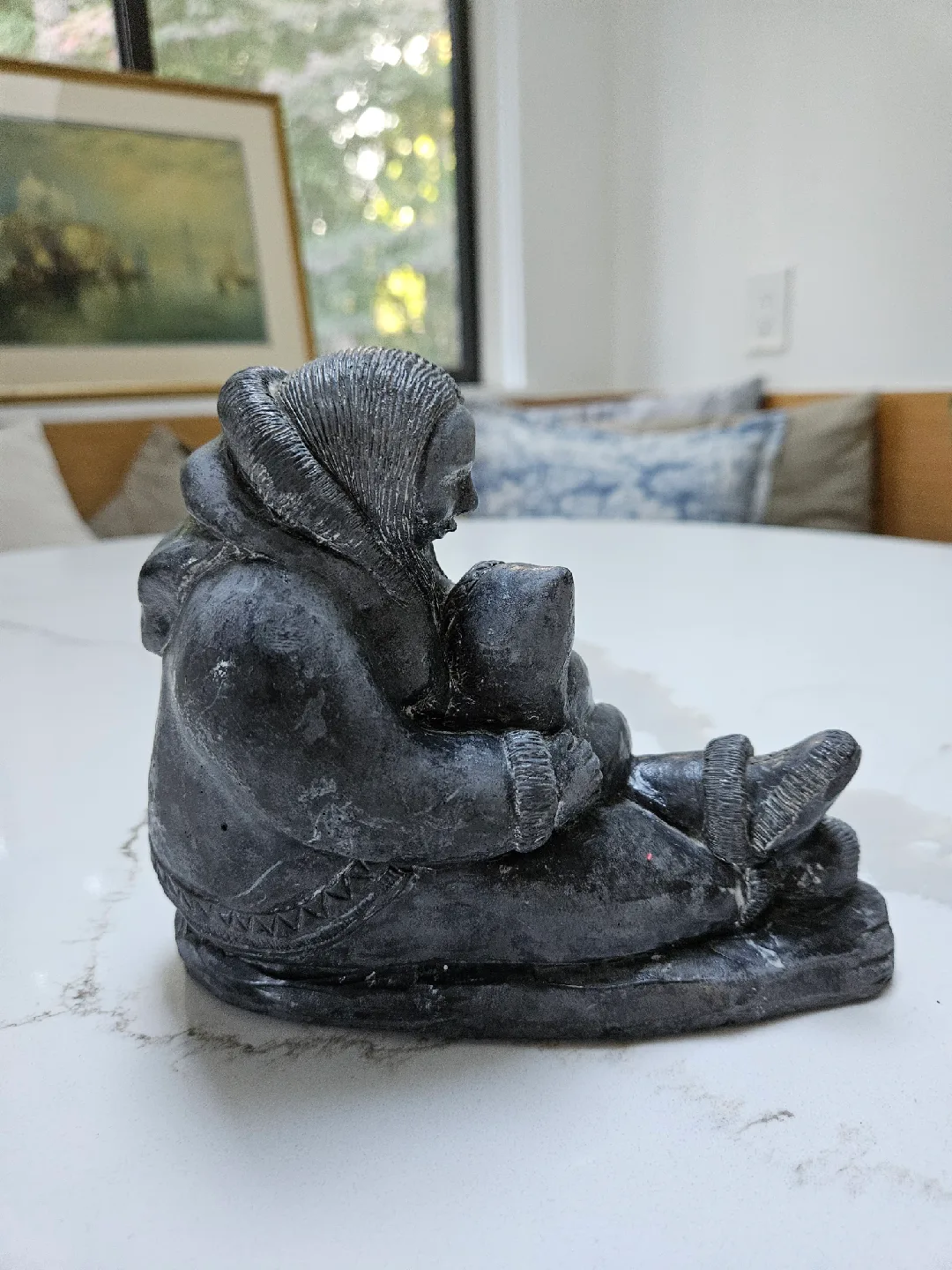 Indigenous Soapstone Sculpture Statue of Mother and Child image indicator(2)