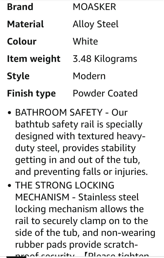 BATHTUB SAFETY RAIL (Grab Bar)Adjustable Clamp image indicator(8)