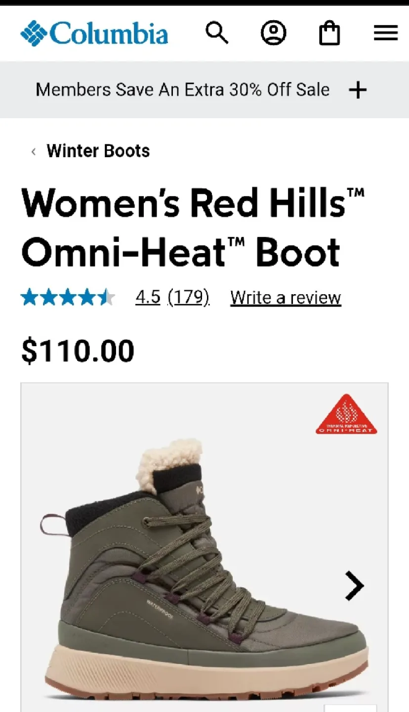 NIB Sz 9.5 Columbia Red Hills Omni-Heat Ankle Winter Boots image indicator(2)
