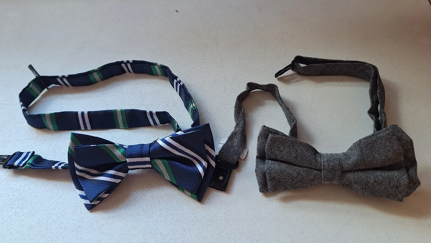 Two Bow Ties - Blue Striped & Grey🥕 thumbnail