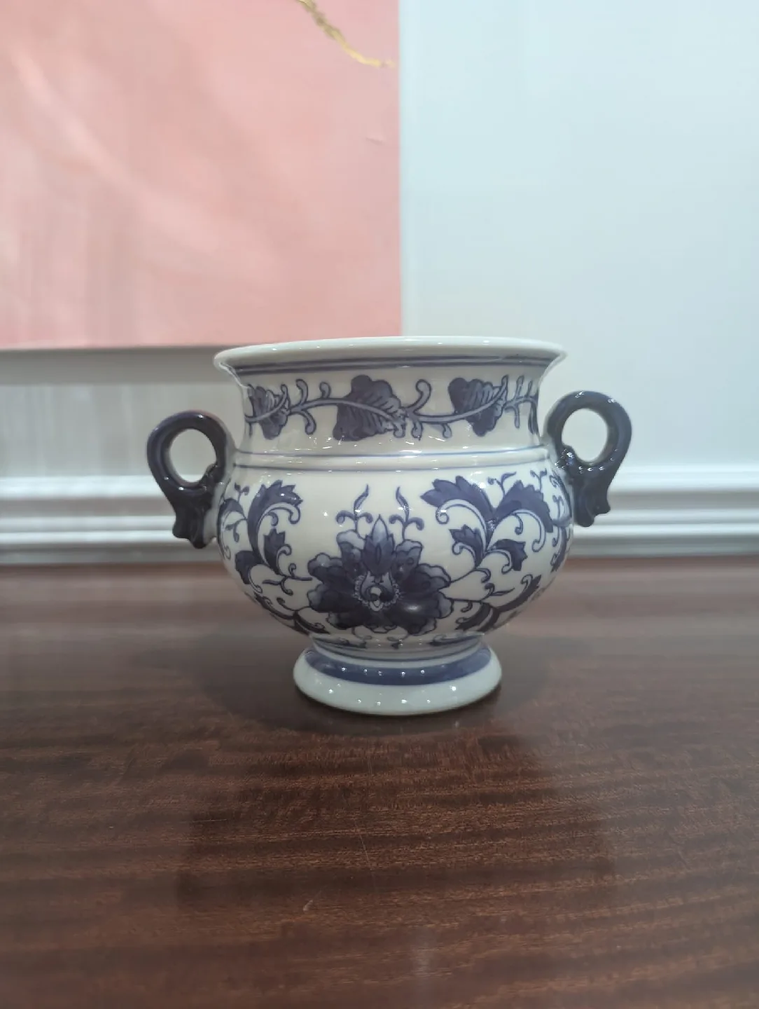 Blue & White Floral Porcelain Planter vase thumbnail