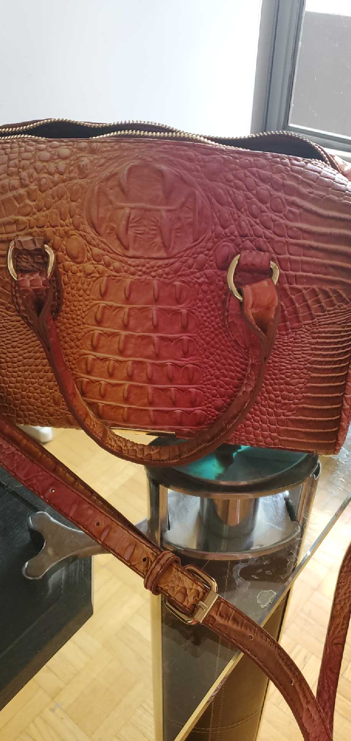 Brown Crocodile Embossed Satchel Bag - photo 4