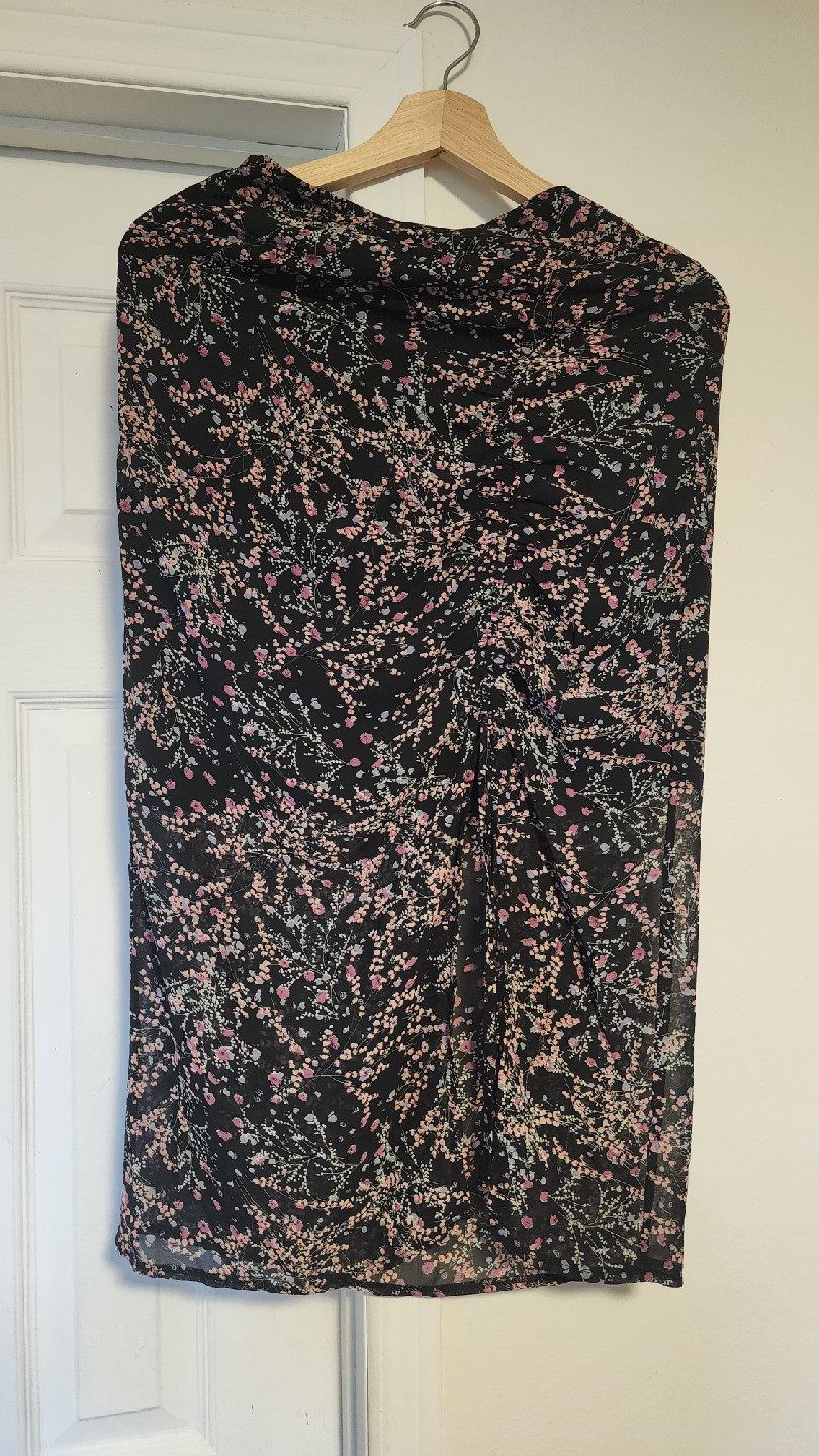 Floral Print Midi Skirt with Ruched Details