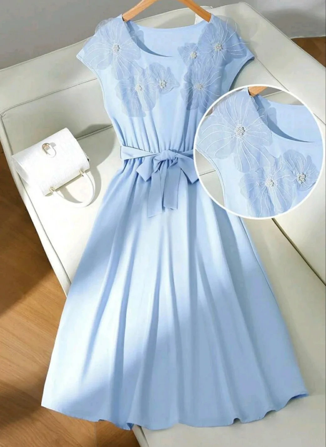 Light Blue Dress with Floral Detail thumbnail