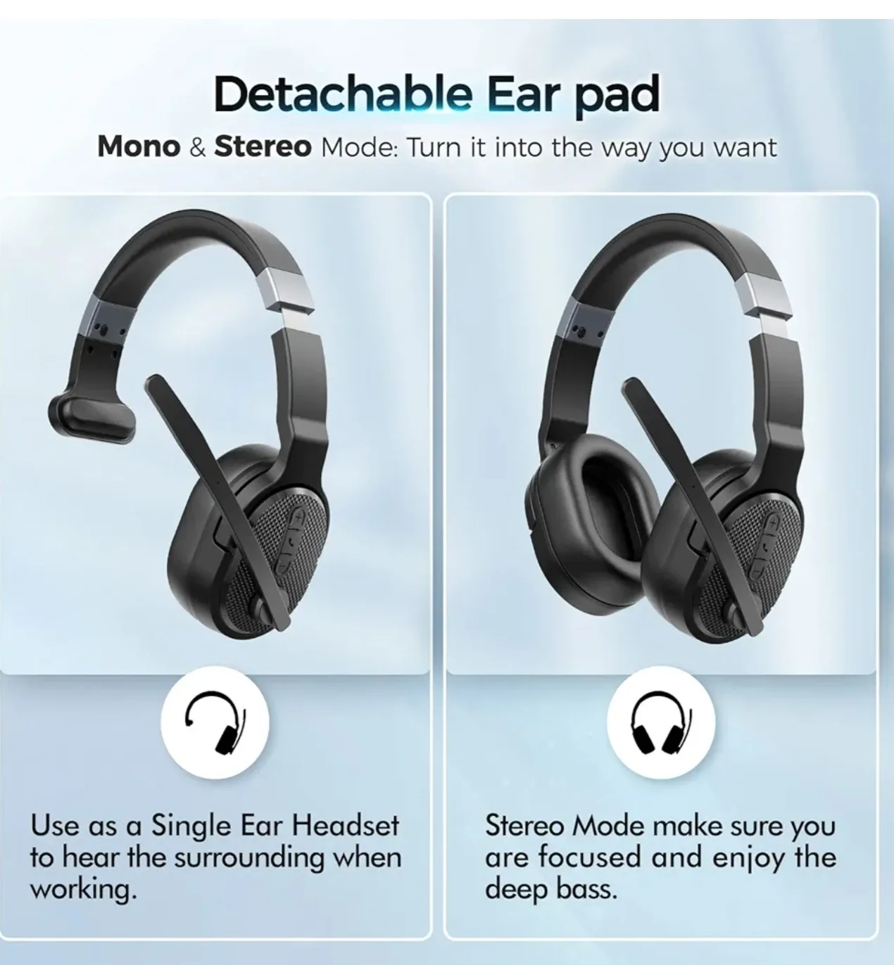 Trucker Bluetooth Headset, Wireless Headsets, Detachable Earpad image indicator(2)