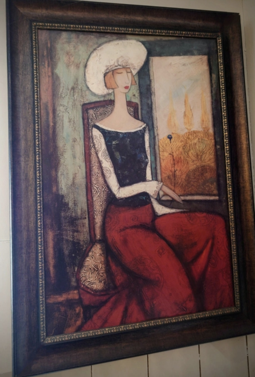 Framed vintage print on wood panel