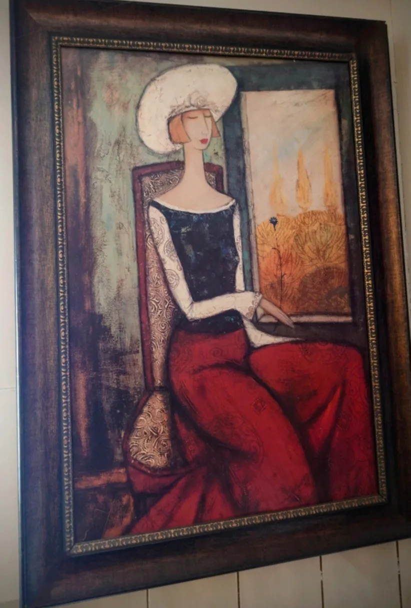 Framed vintage print on wood panel thumbnail