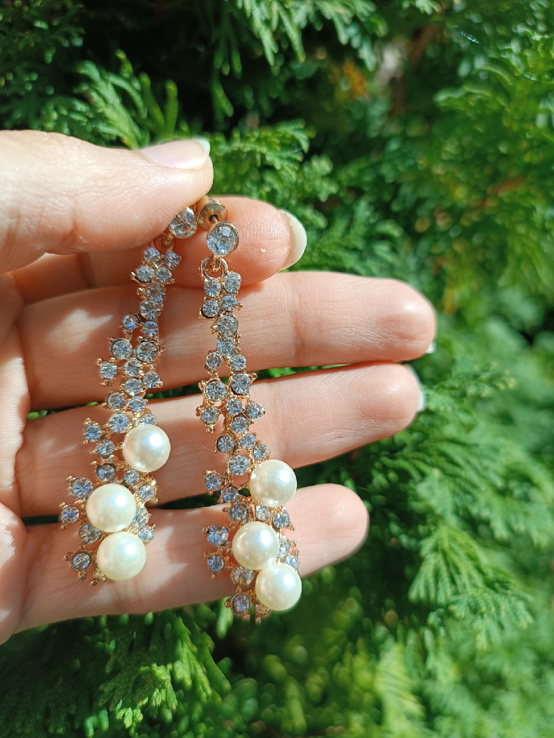 Pearl and Rhinestone Dangle Earrings - photo 3