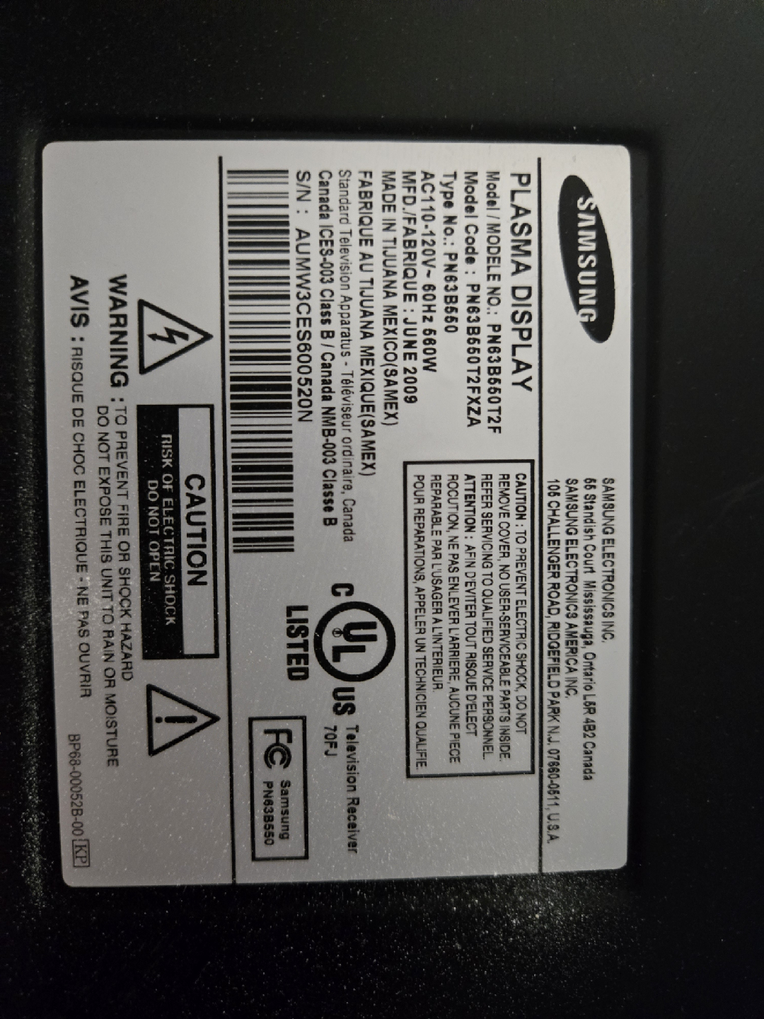 Samsung Plasma TV PN63B650T2F 63 inch - photo 4