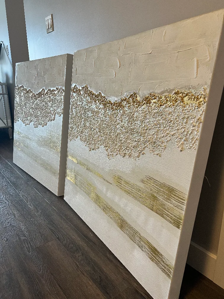 Set of 2 Textured White and Gold Wall Art thumbnail