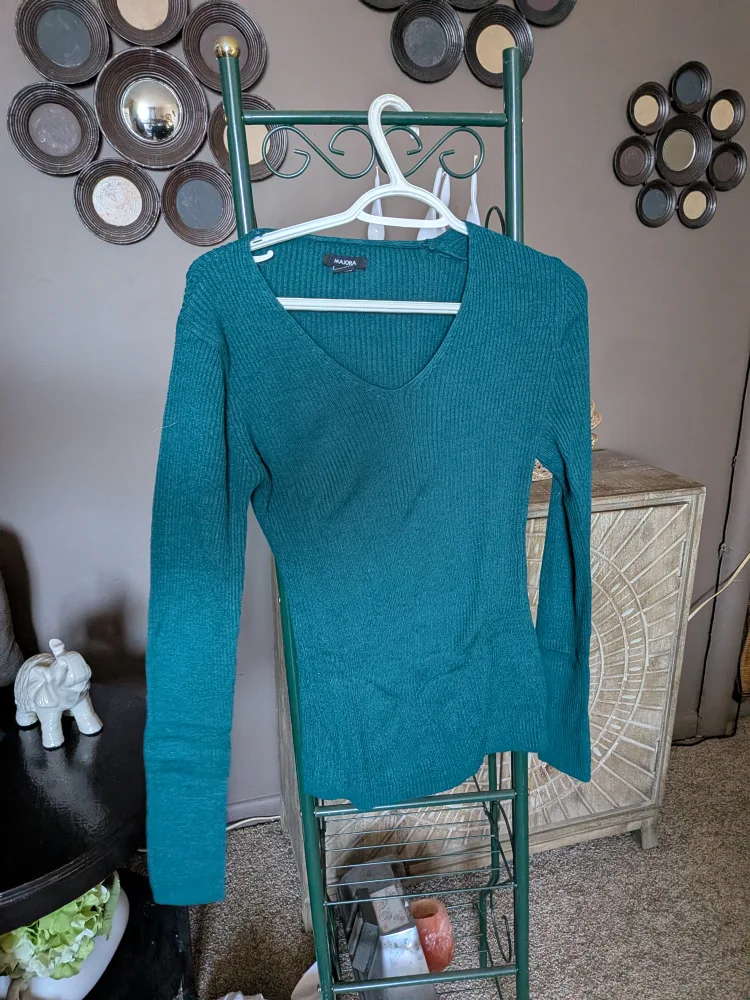 Suzy sheer dark turquoise sweater thumbnail