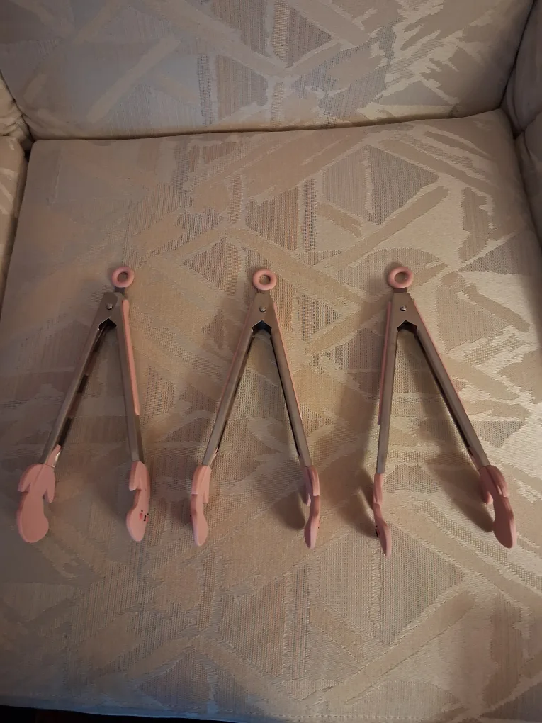 Pink Tongs - silicone and stainless steel with bunny rabbit tips thumbnail