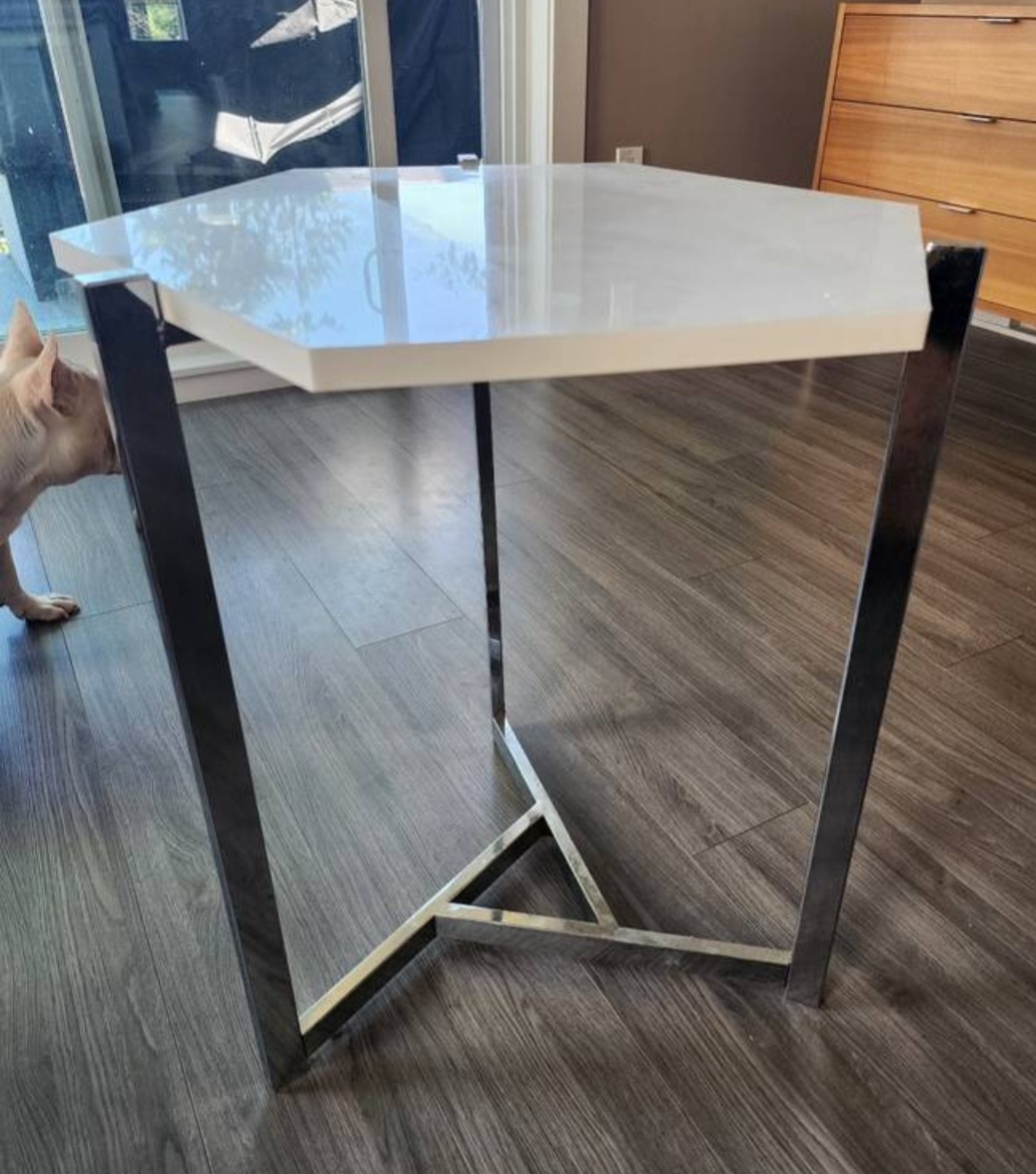 Side Table with White Top & Chrome Legs