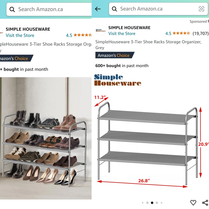 ➡️Simple Houseware 3-Tier Shoe Rack, Grey, Adjustable - photo 3