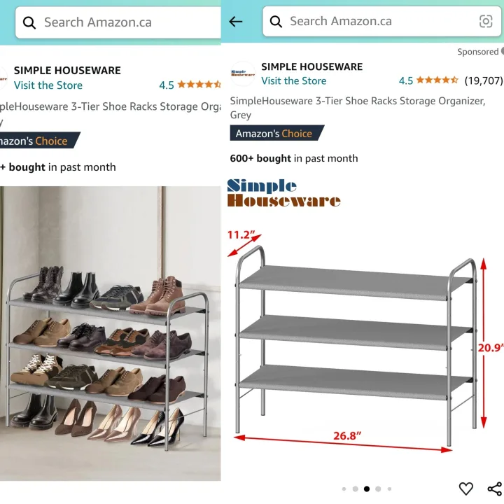 ➡️Simple Houseware 3-Tier Shoe Rack, Grey, Adjustable image indicator(3)