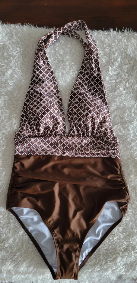 BNWT Brown Halter One Piece Swimsuit thumbnail