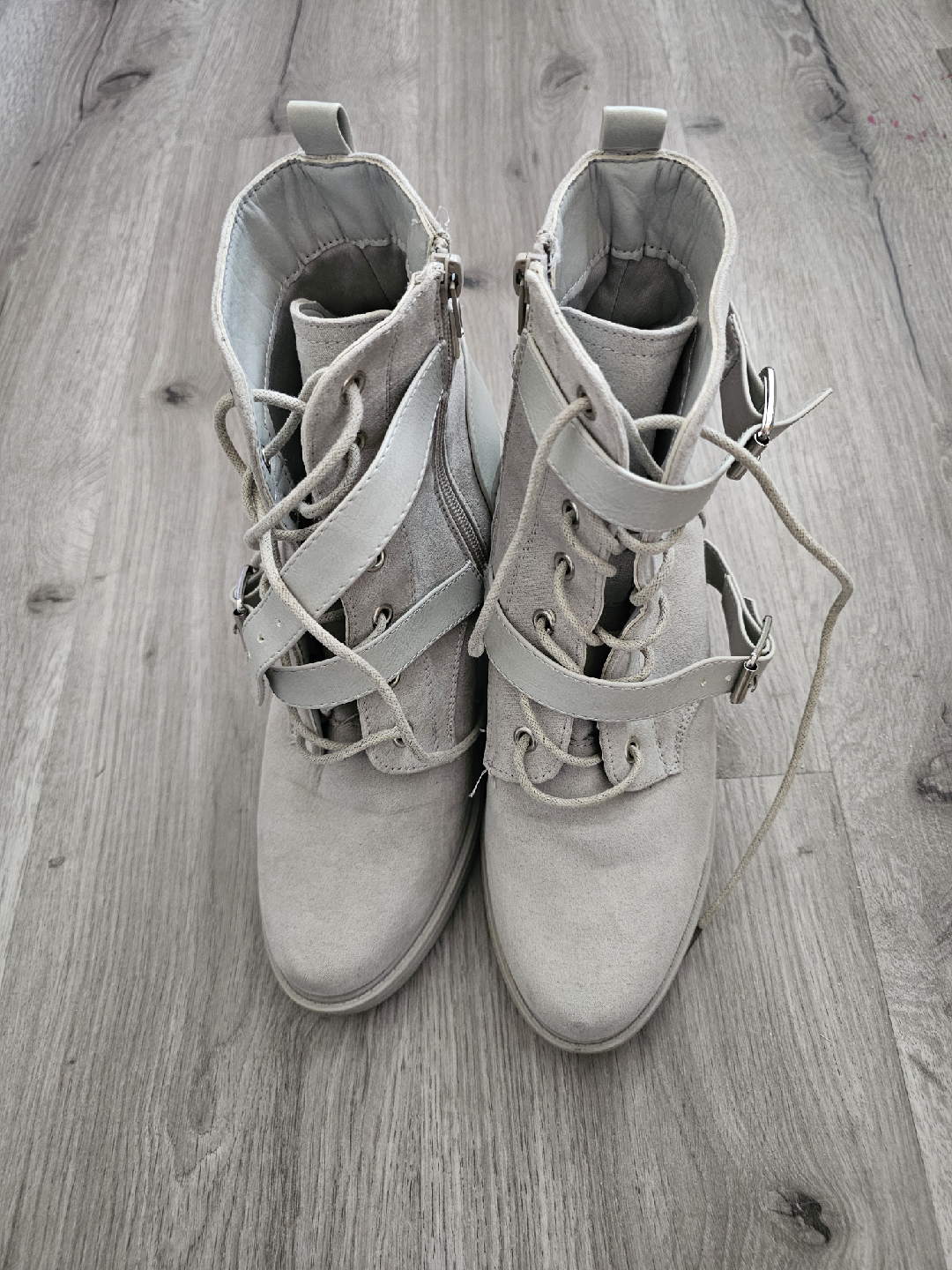 Abrianna Grey Heeled Ankle Boots - Size 8.5