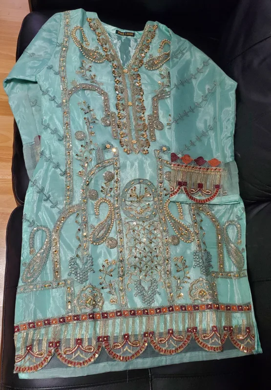 3-piece suit, shalwaar kameez, turquoise color thumbnail