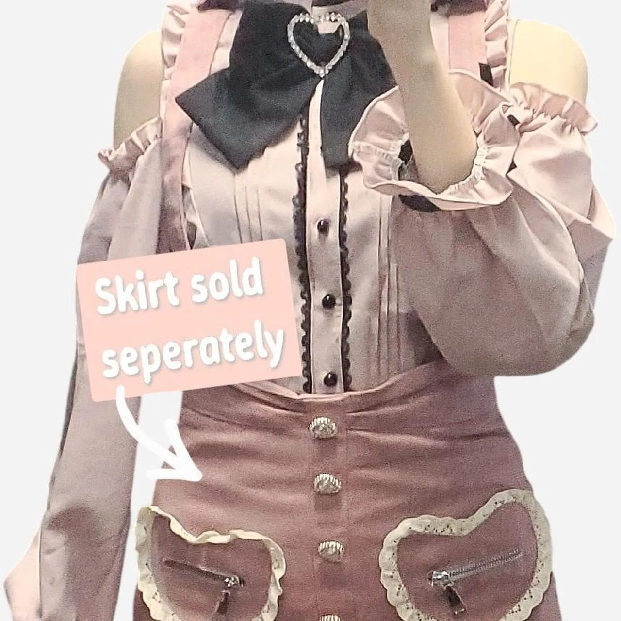 Cute pink open shoulder ruffle bow blouse/top image indicator(3)