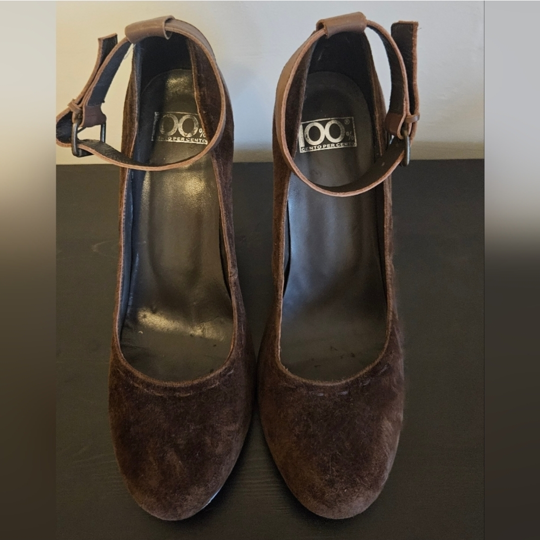 100% Cento Percento Brown Velvet Heels - Size 40 - photo 2
