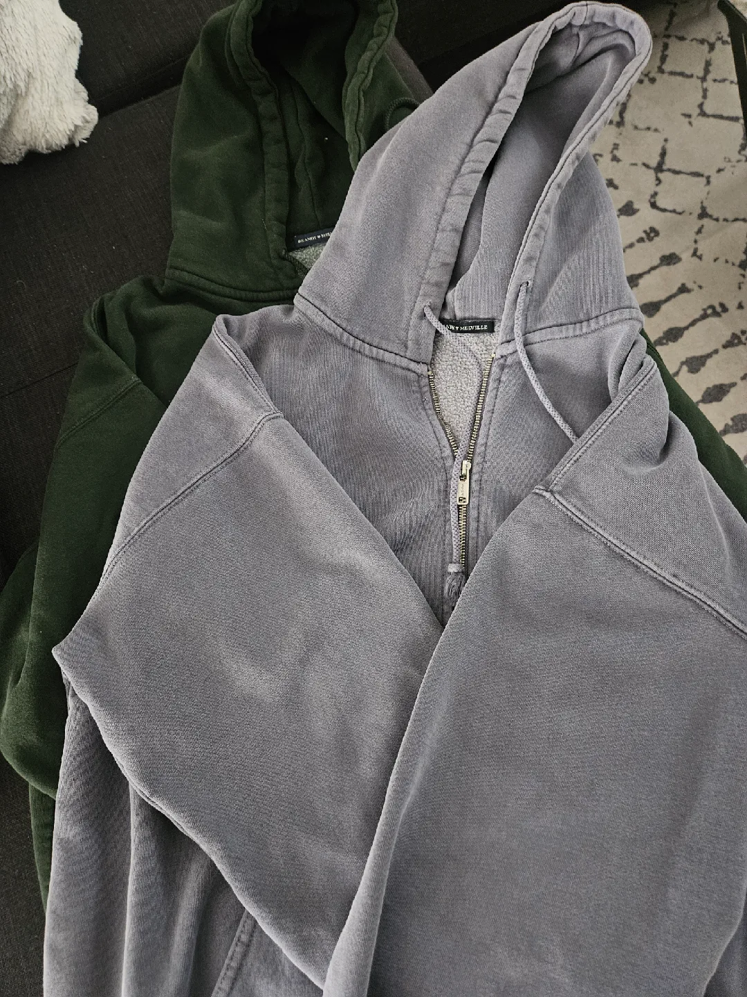 Brandy Melville Full Zip Hoodies - Grey & Green image indicator(3)