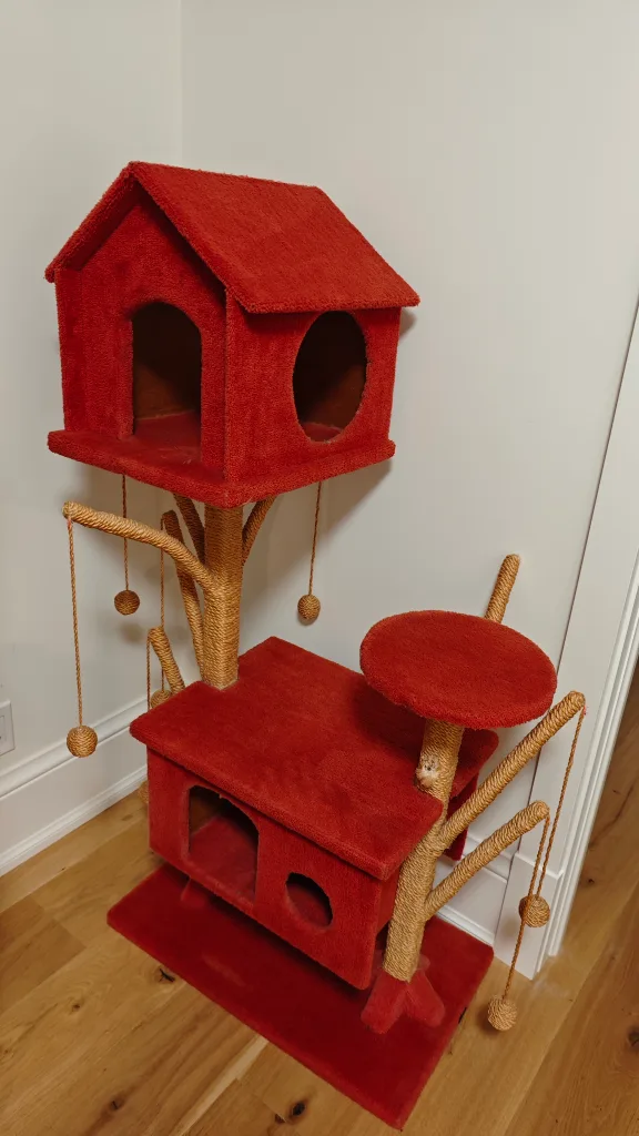 Red Cat Tree with Condo and Scratching Post image indicator(2)