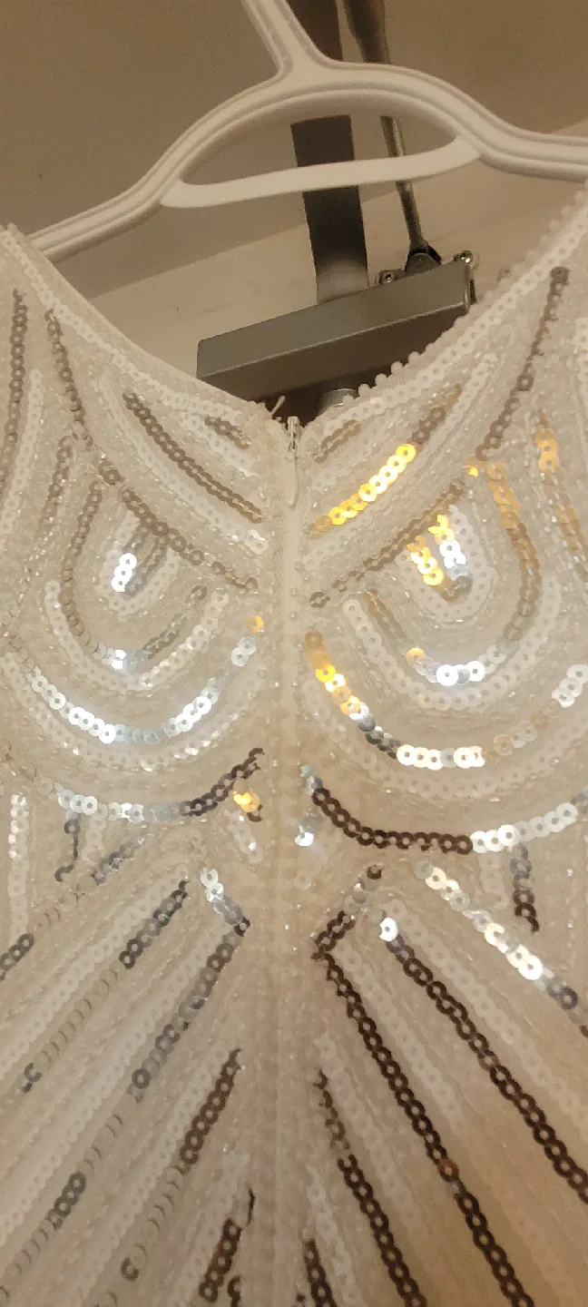 White Sequin Fringe Dress, Size S image indicator(3)