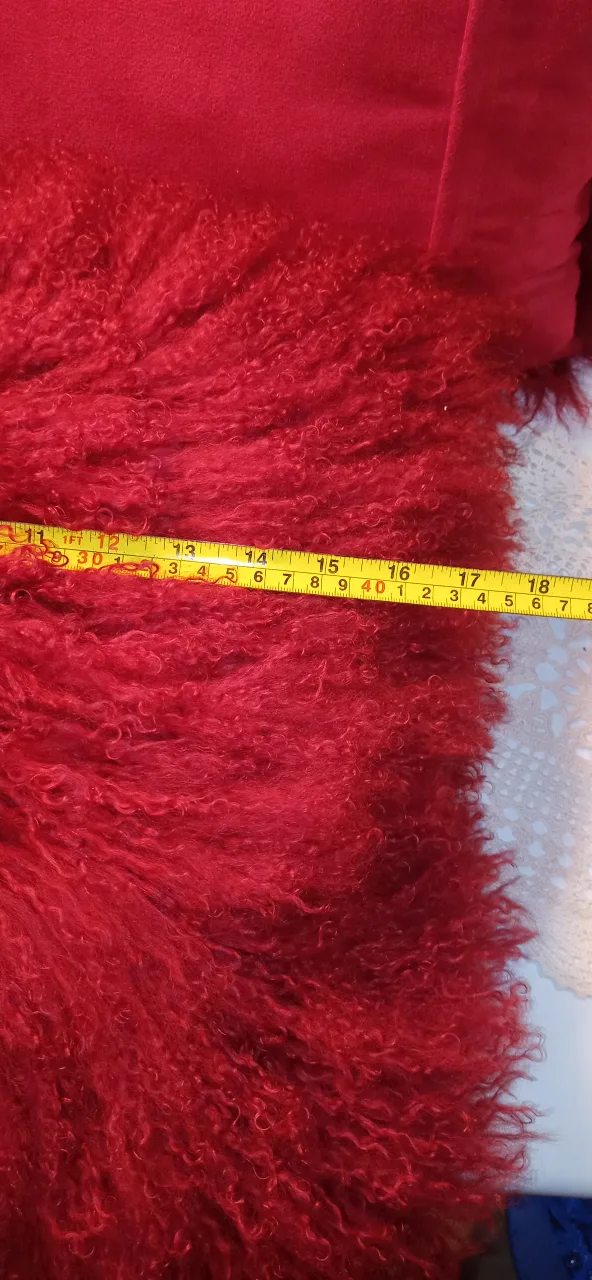 Mongolian Real lamb skin shag ruby red Throw Pillows image indicator(5)