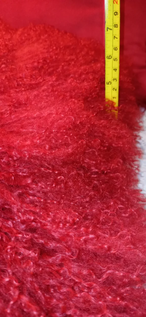 Mongolian Real lamb skin shag ruby red Throw Pillows image indicator(6)