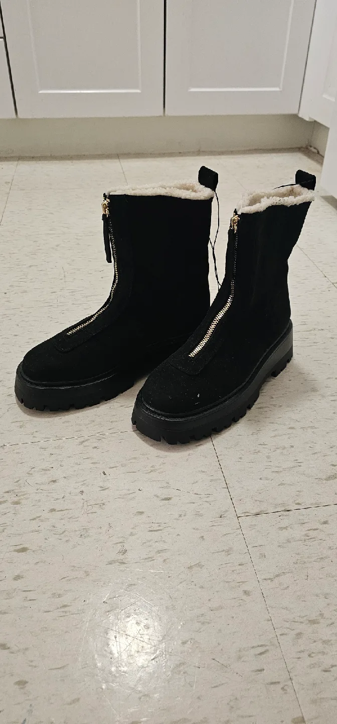 New brand Zara Black Faux Suede Ankle Boots - Size 7 5 thumbnail