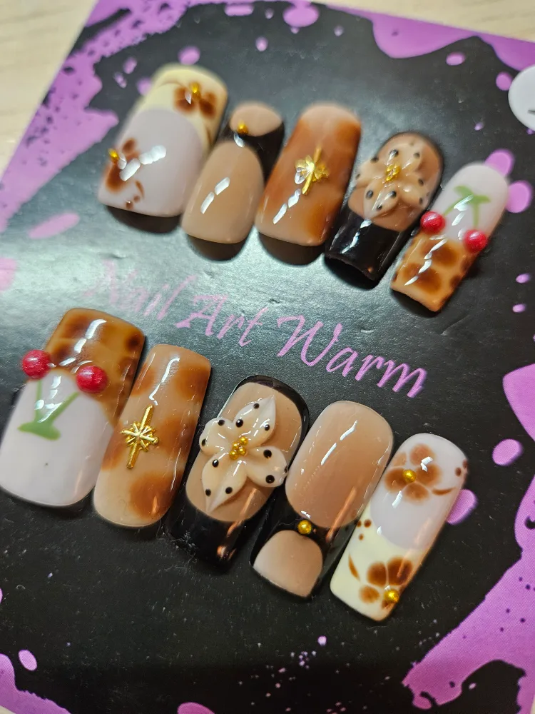 Handmade Nail Art Warm - Press On Nails (Size L) image indicator(2)