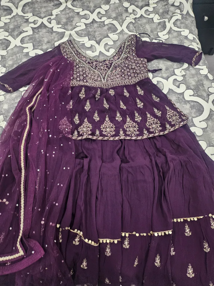 Purple Embroidered Lengha thumbnail