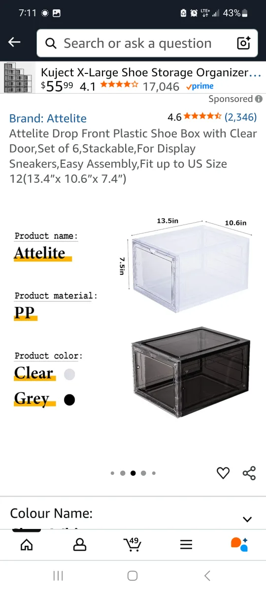 Attelite Clear Plastic Shoe Box - Set of 6 image indicator(2)