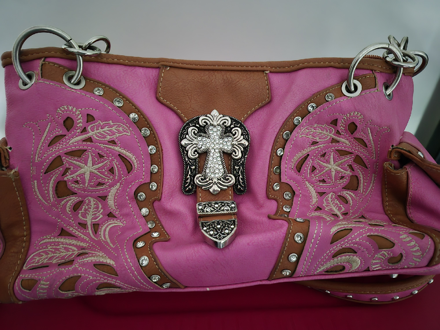 Leather Pink & Brown Western Style Purse