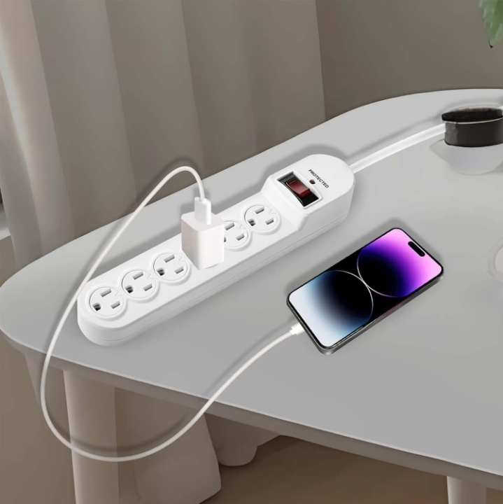 6-Outlet Power Strip Whit Surge Protector, 6 Ft Extension Cord - photo 2