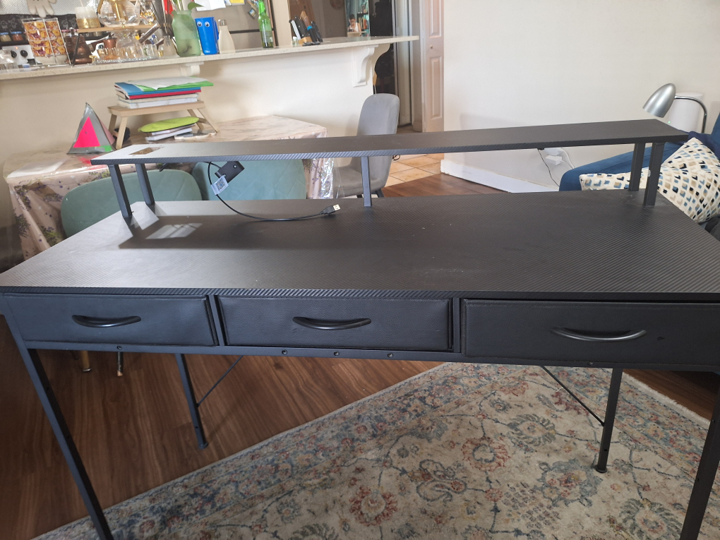 Black Gaming Desk with Shelves & Drawers & Lights - photo 2
