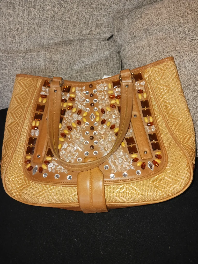Cole Haan Sydney Straw Beige Tote Bag thumbnail