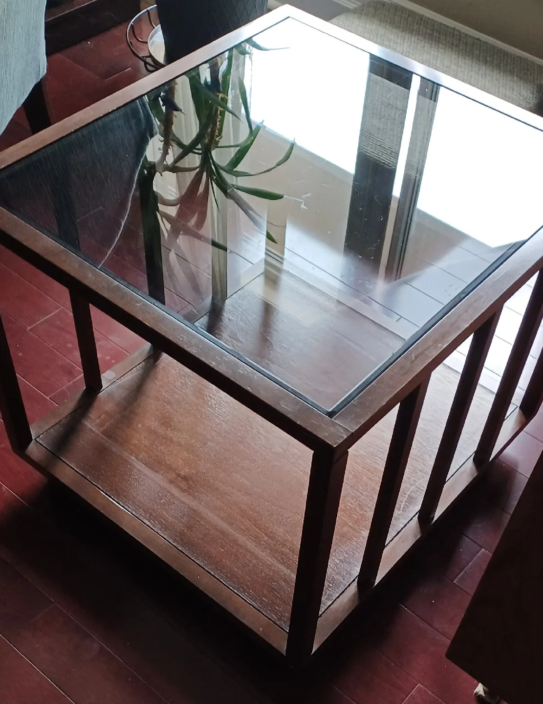 Glass Top Coffee Table - Brown Wood Frame image indicator(2)