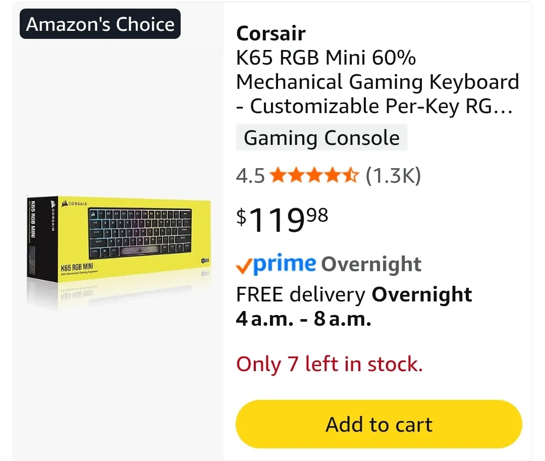 Almost new Corsair K65 RGB Mini 60% Mechanical Gaming Keyboard image indicator(3)